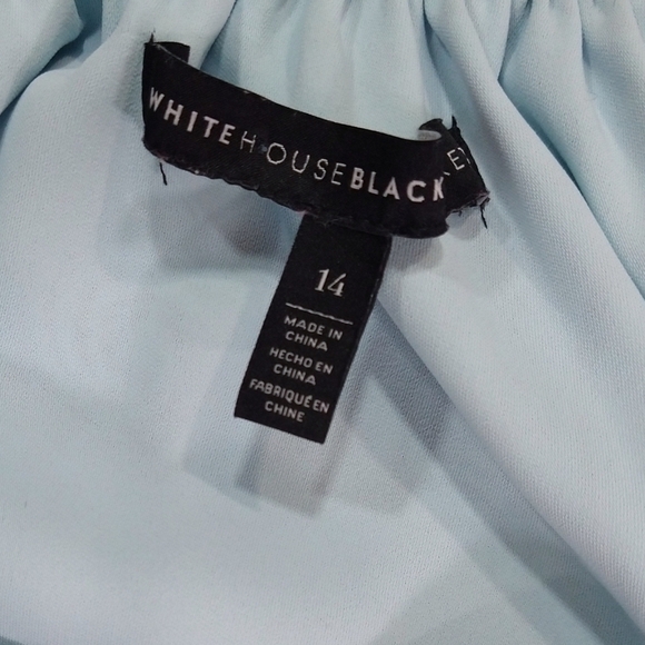 White House Black Market Blue Paisley Split Sleeve Tie Neck Shirred Waist Dress - Picture 8 of 9